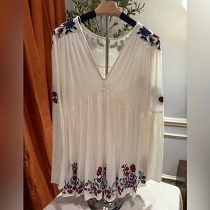 Free People Ivory Embroidered Boho Peasant Blouse XS